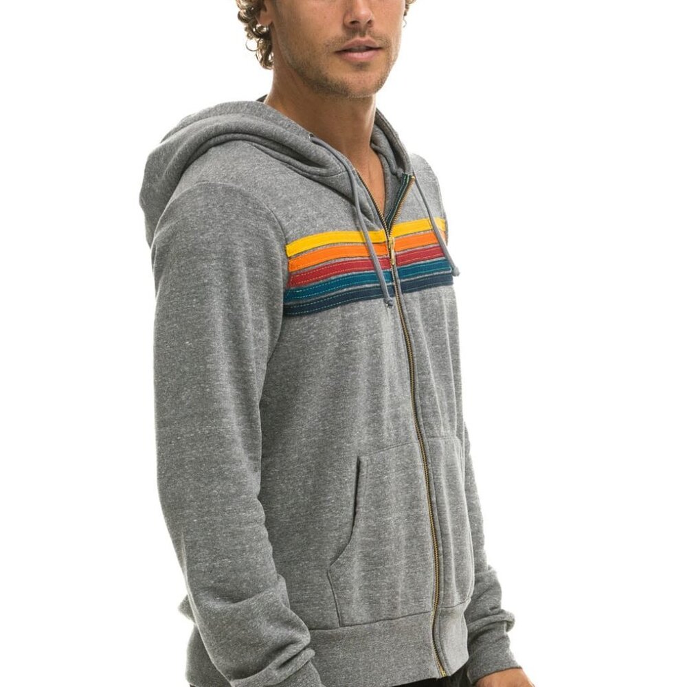 NEW Aviator Nation 5 Stripe Zip Hoodie Sweatshirt Small Heather Grey $196 msrp - Picture 4 of 8